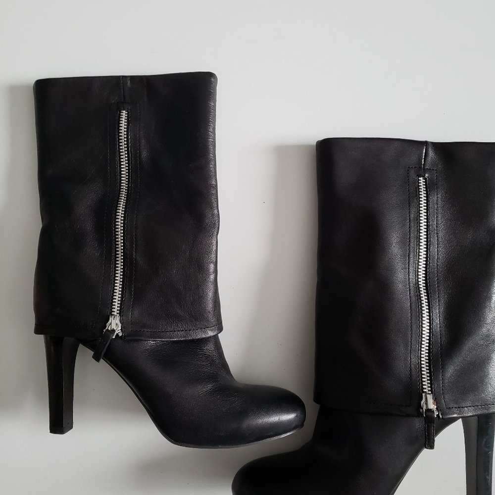 Black Leather High Heel Boots